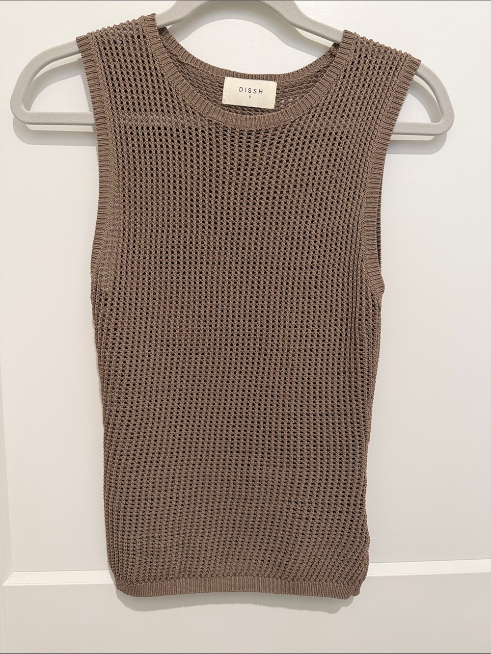 DISSH Brown Knit Sleeveless Crewneck crochet knit Vest